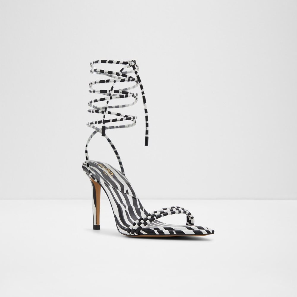 Sandales Aldo Yberrar Lanières Talons Sandal - Stiletto Noir Blanche | CGMOFT-501