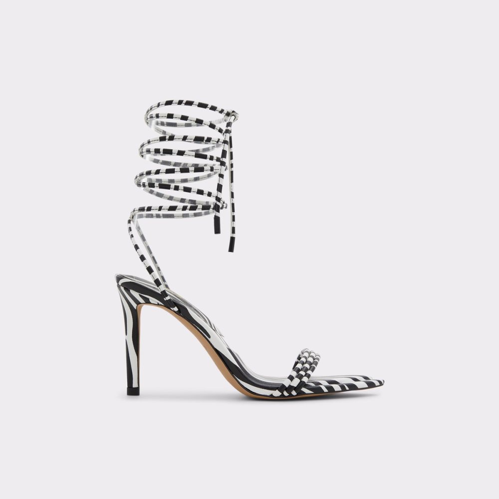 Sandales Aldo Yberrar Lanières Talons Sandal - Stiletto Noir Blanche | CGMOFT-501